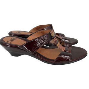Sofft Anita Slide Sandals Size 9 Brown Copper Metallic Wedge Patent Leather